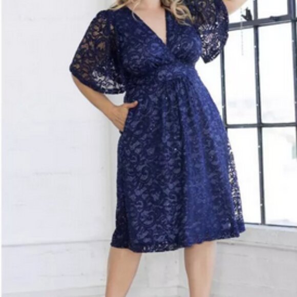 KIYONNA STARRY SEQUIN LACE COCKTAIL DRESS Size 1X NOCTURNAL NAVY - Picture 1 of 5